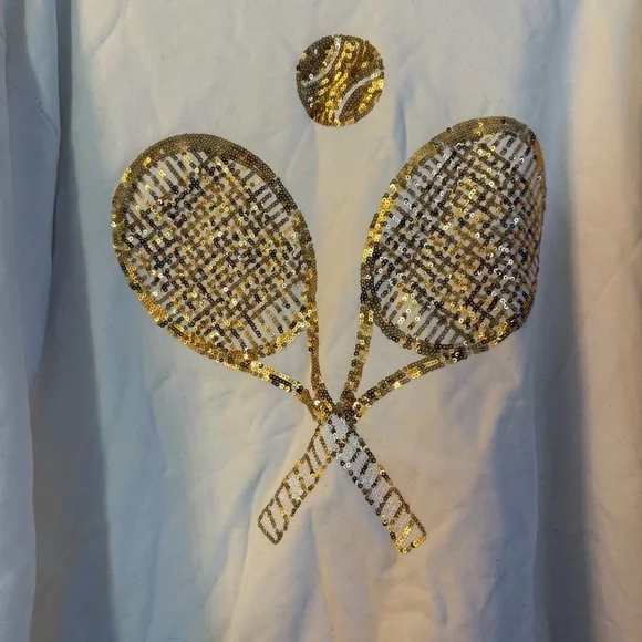 QUEEN OF SPARKLES • Queen of the court tennis sequin sweatshirt - Large preppy - Picture 2 of 5